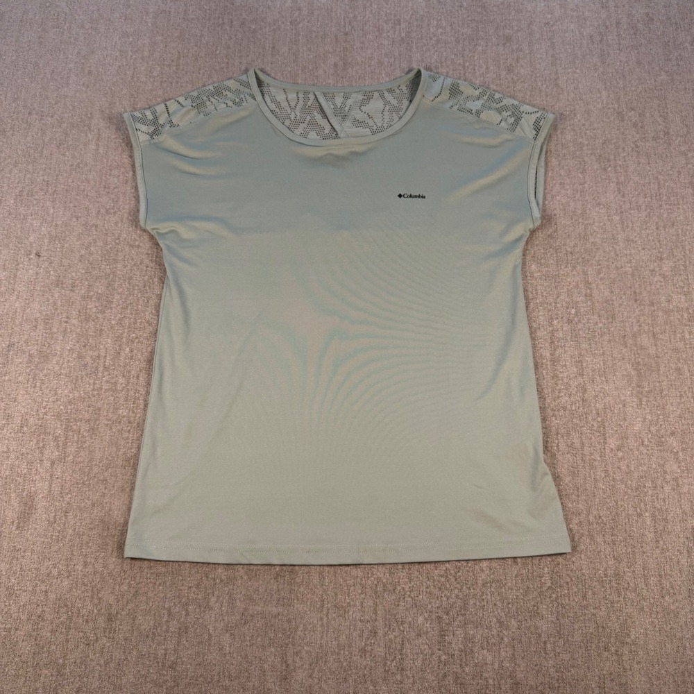 Columbia Short Sleeve Top Womens XL Green Mesh Back Keyhole Activewear